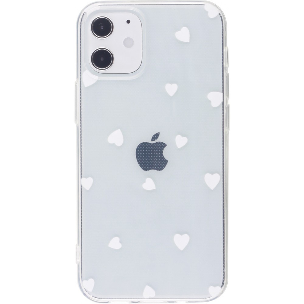 Coque iPhone 12 / 12 Pro - Gel petit coeur transparent - Blanc