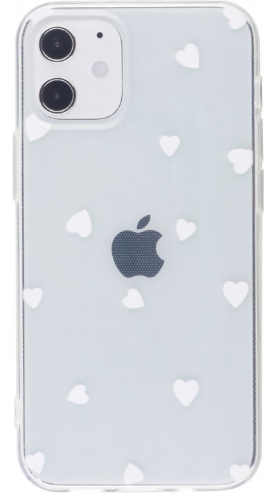 Coque iPhone 12 / 12 Pro - Gel petit coeur transparent - Blanc