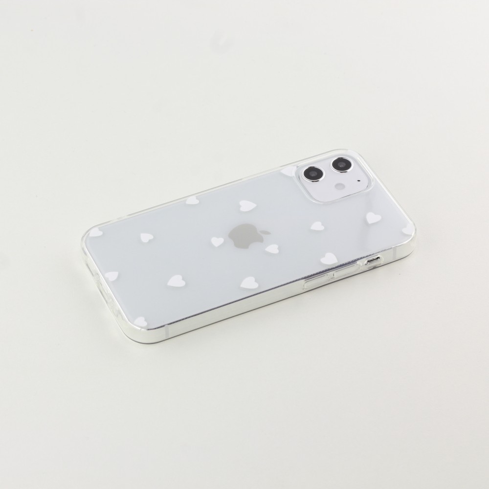 Coque iPhone 12 / 12 Pro - Gel petit coeur transparent - Blanc