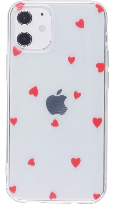Coque iPhone 12 / 12 Pro - Gel petit coeur transparent - Rouge