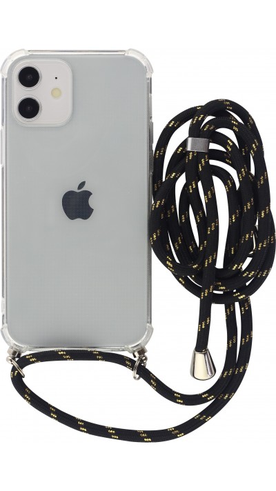 Coque iPhone 15 Plus - Gel transparent avec lacet noir - Or