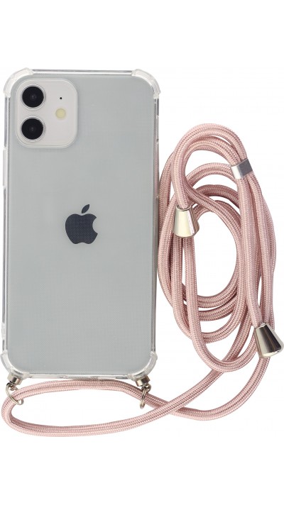 Coque iPhone 15 Pro - Gel transparent avec lacet or - Rose