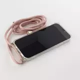 Hülle iPhone 16 Pro - Gummi transparent mit Seil rosa - Gold