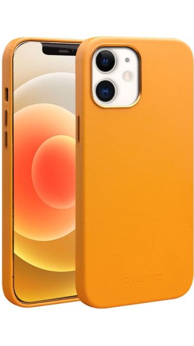 Coque iPhone 12 / 12 Pro - Qialino cuir véritable (compatible MagSafe) - Orange