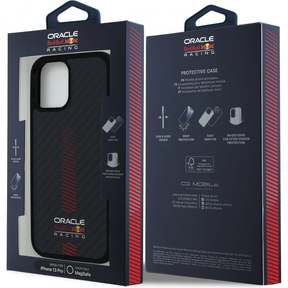 Coque iPhone 12 / 12 Pro - Red Bull Racing Carbon Powerbar MagSafe - Noir