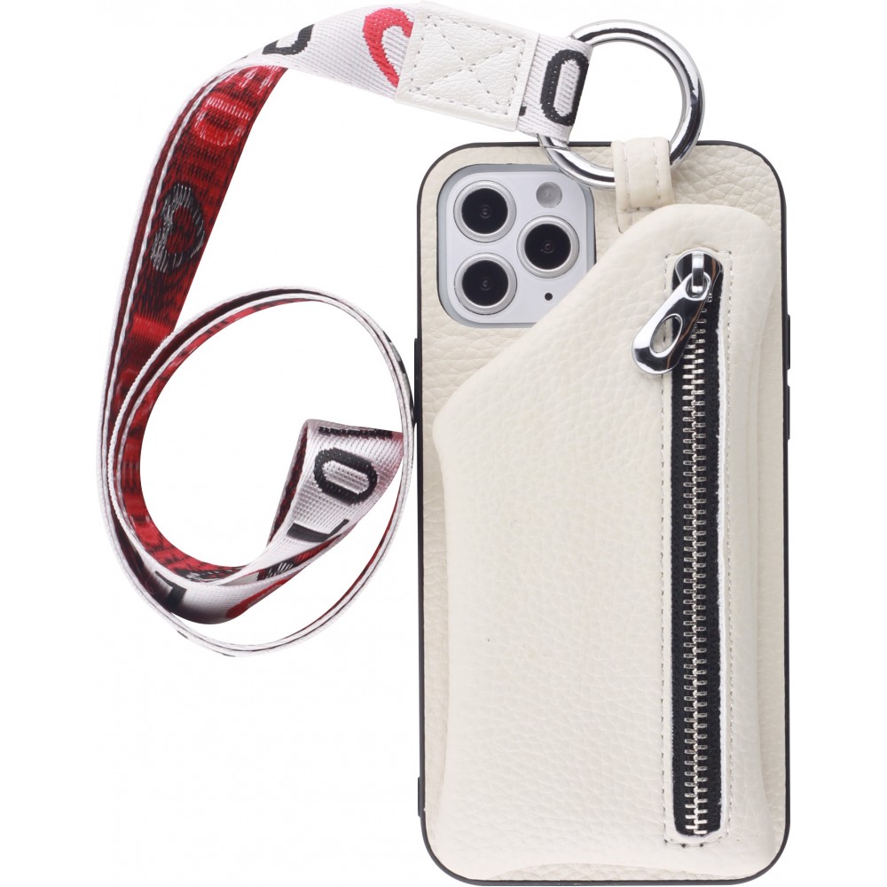 Coque iPhone 12 Pro Max - Wallet Poche avec cordon  - Blanc