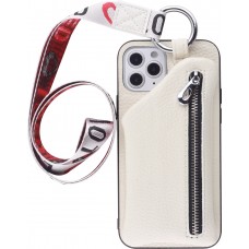 Coque iPhone 12 Pro Max - Wallet Poche avec cordon  - Blanc