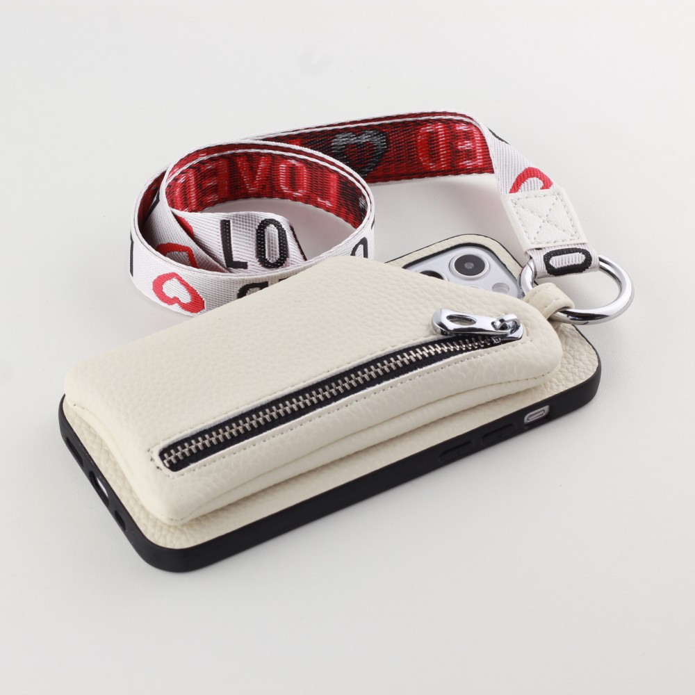 Coque iPhone 12 Pro Max - Wallet Poche avec cordon  - Blanc
