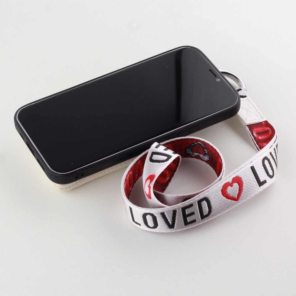 Coque iPhone 12 Pro Max - Wallet Poche avec cordon  - Blanc