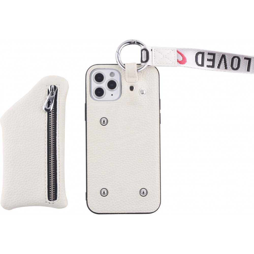 Coque iPhone 12 Pro Max - Wallet Poche avec cordon  - Blanc