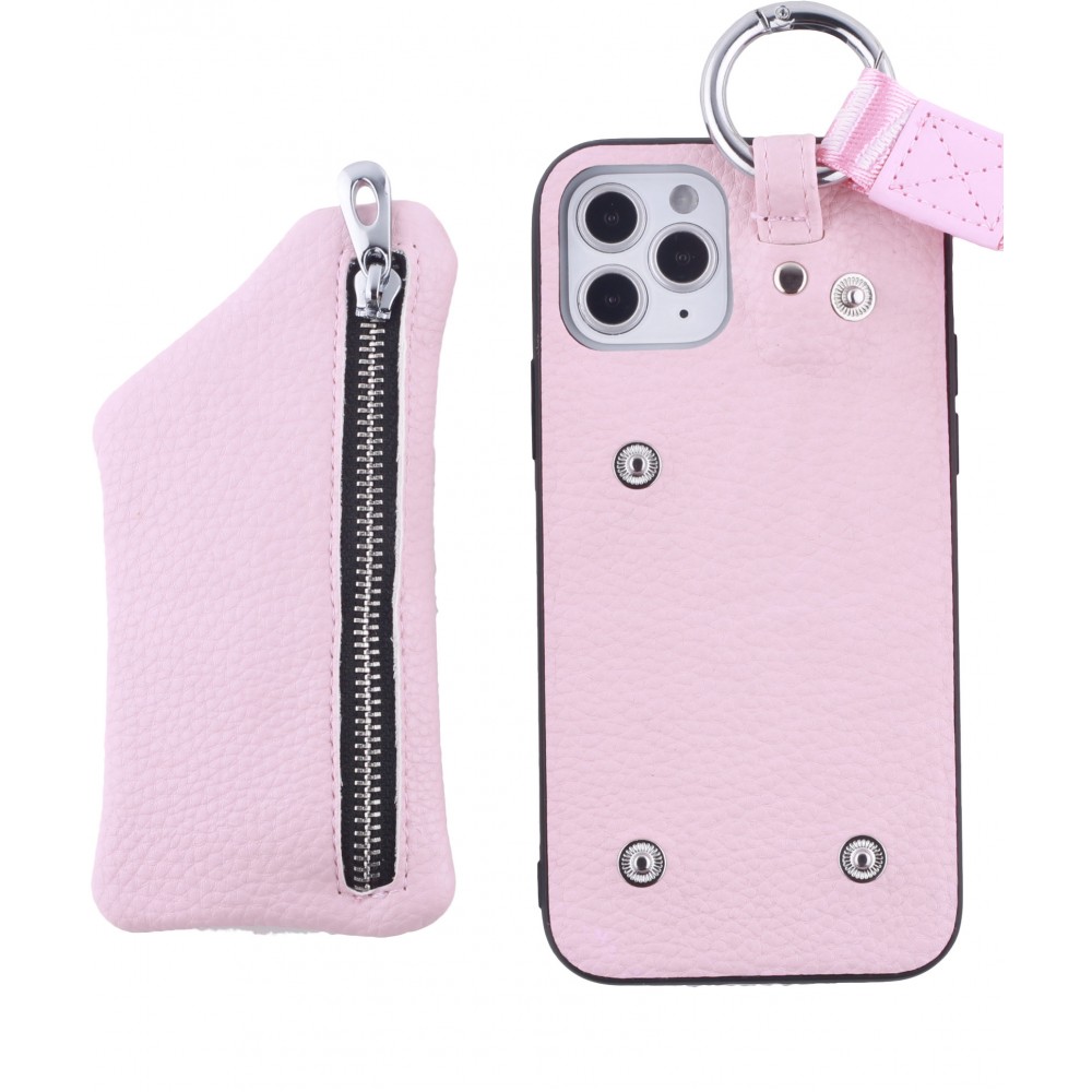 Coque iPhone 12 Pro Max - Wallet Poche avec cordon  - Rose