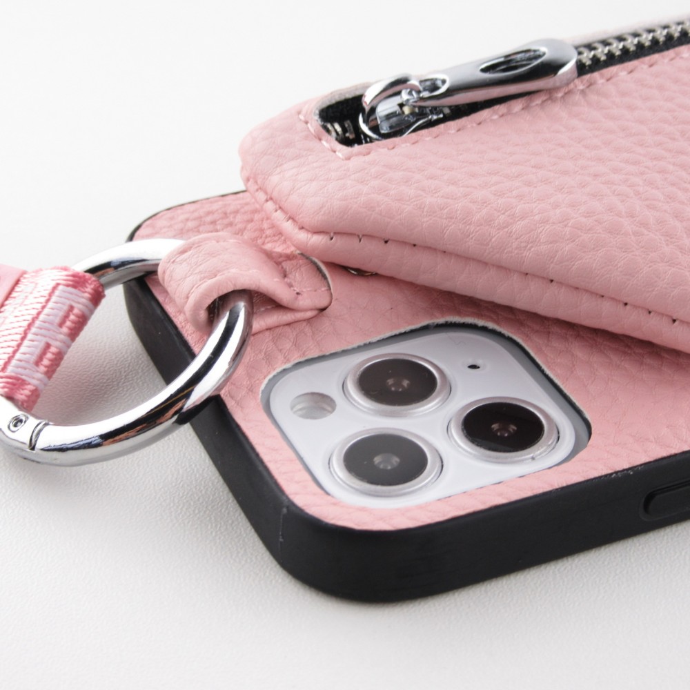 Coque iPhone 12 Pro Max - Wallet Poche avec cordon  - Rose
