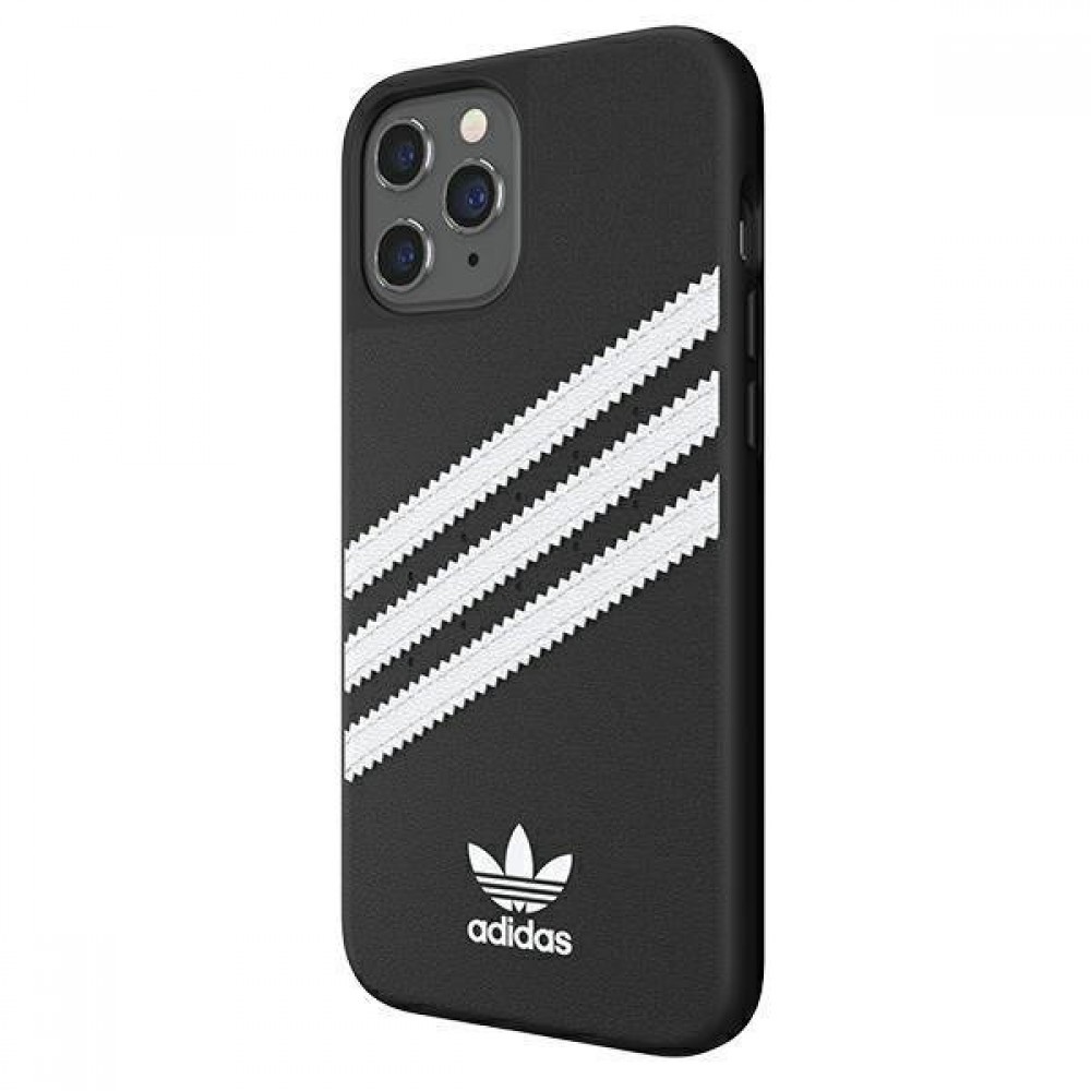 Coque iPhone 12 Pro Max - Adidas Gazelle style similicuir bandes blanches cousues et logo imprimé - Noir
