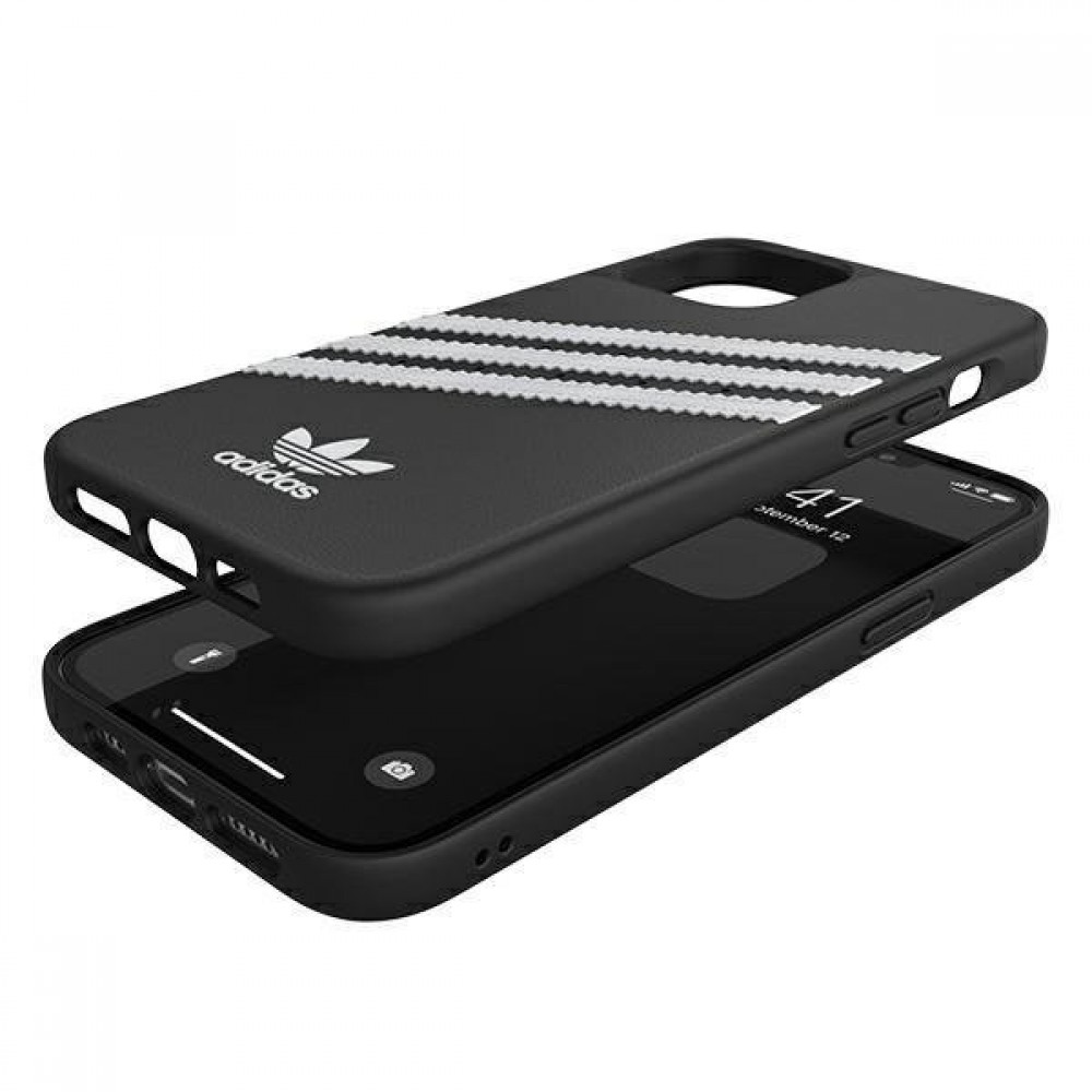 Coque iPhone 12 Pro Max - Adidas Gazelle style similicuir bandes blanches cousues et logo imprimé - Noir