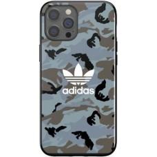 Coque iPhone 12 Pro Max - Adidas gel laqué camouflage avec logo blanc imprimé - Bleu gris