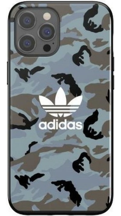 Coque iPhone 12 Pro Max - Adidas gel laqué camouflage avec logo blanc imprimé - Bleu gris