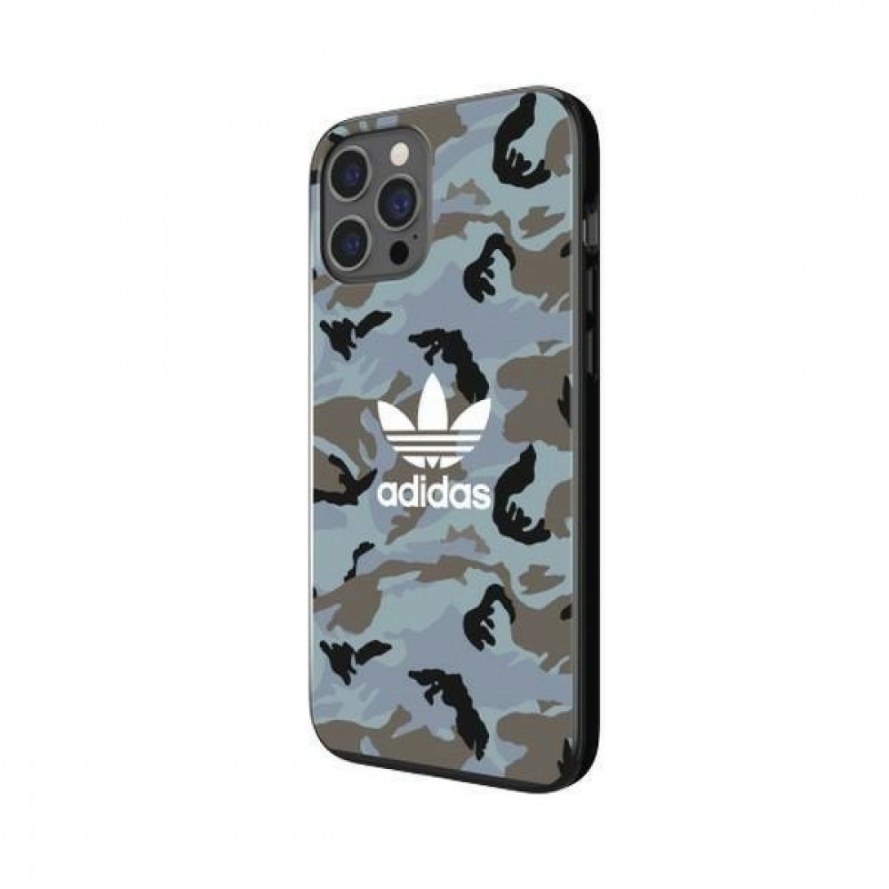 Coque iPhone 12 Pro Max - Adidas gel laqué camouflage avec logo blanc imprimé - Bleu gris