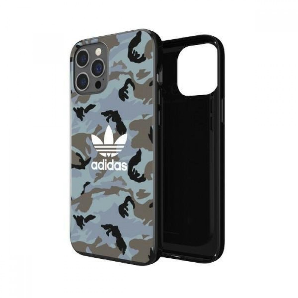 Coque iPhone 12 Pro Max - Adidas gel laqué camouflage avec logo blanc imprimé - Bleu gris