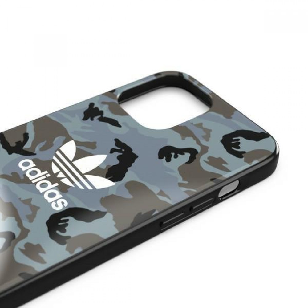 Coque iPhone 12 Pro Max - Adidas gel laqué camouflage avec logo blanc imprimé - Bleu gris