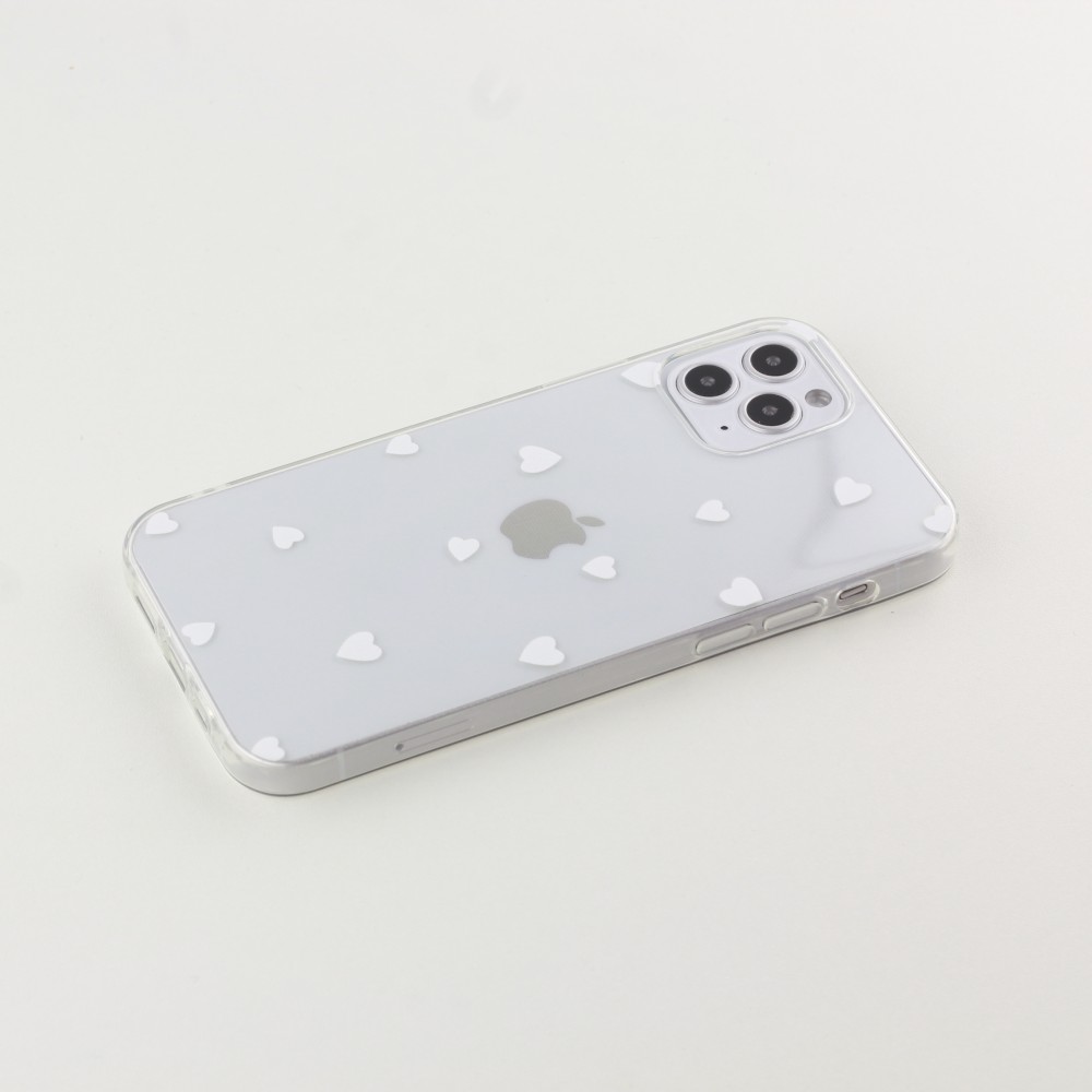 Coque iPhone 12 Pro Max - Gel petit coeur transparent - Blanc
