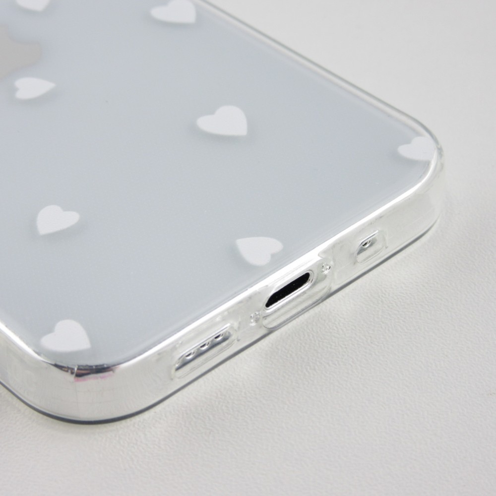 Coque iPhone 12 Pro Max - Gel petit coeur transparent - Blanc