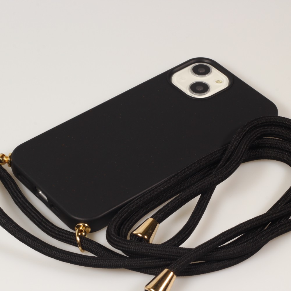 Coque iPhone 15 - Bio Eco-Friendly nature avec cordon collier - Noir