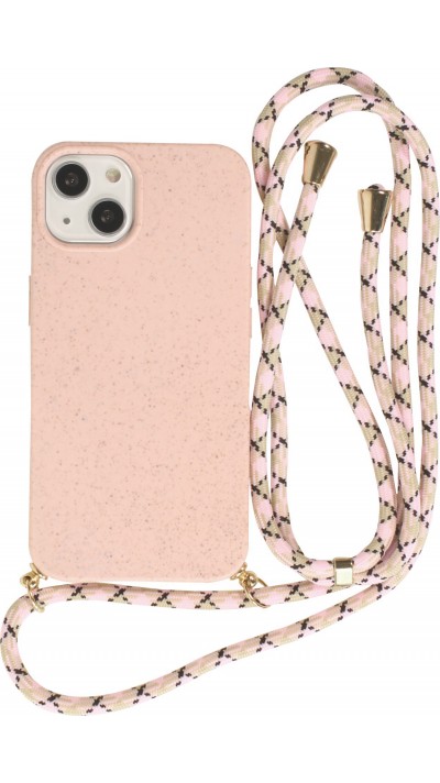 Coque iPhone 13 mini - Bio Eco-Friendly nature avec cordon collier - Rose