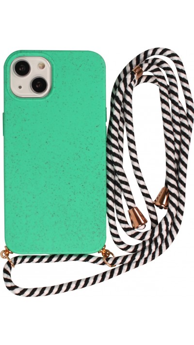 Coque iPhone 15 - Bio Eco-Friendly nature avec cordon collier - Turquoise