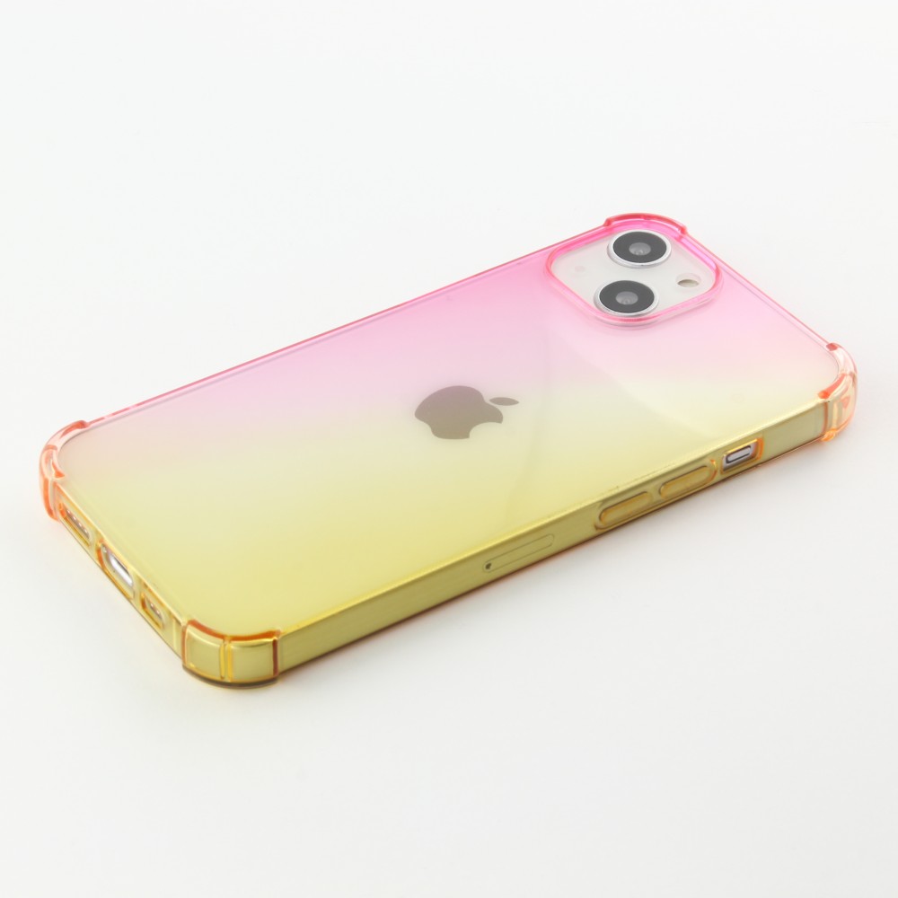 Coque iPhone 15 - Bumper Rainbow Silicone anti-choc avec bords protégés -  rose jaune