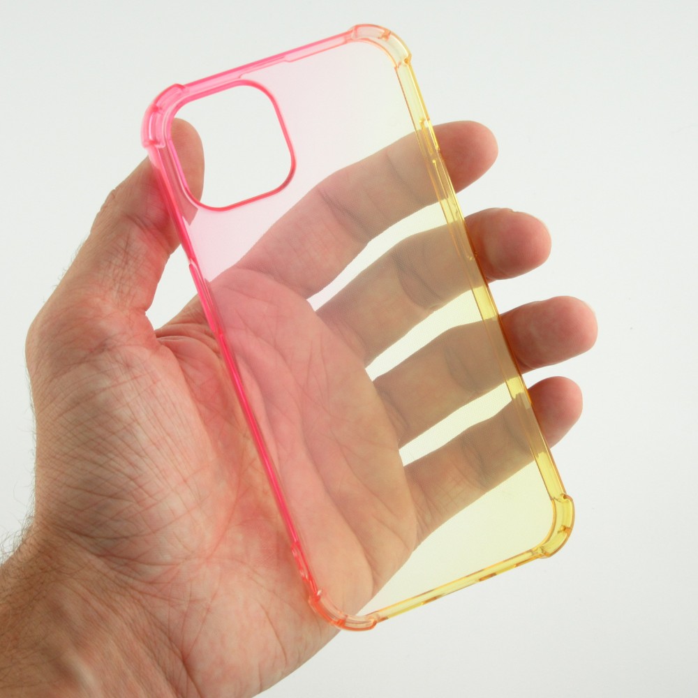 Coque iPhone 15 - Bumper Rainbow Silicone anti-choc avec bords protégés -  rose jaune