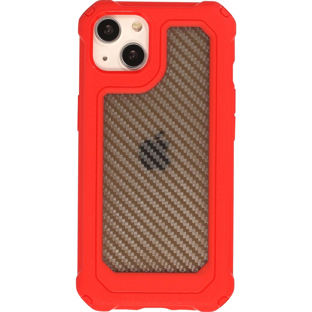 Coque iPhone 14 - Cover Military Élite avec dos en carbone semi-transparent - Rouge