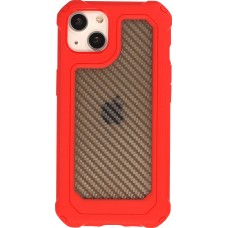 Coque iPhone 14 - Cover Military Élite avec dos en carbone semi-transparent - Rouge