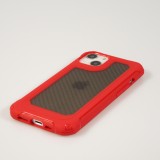 Coque iPhone 14 - Cover Military Élite avec dos en carbone semi-transparent - Rouge