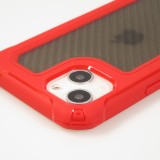 Coque iPhone 14 - Cover Military Élite avec dos en carbone semi-transparent - Rouge