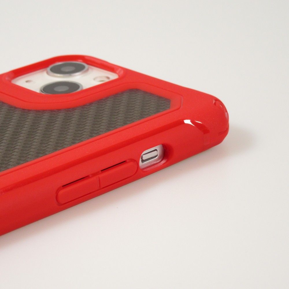 Coque iPhone 14 - Cover Military Élite avec dos en carbone semi-transparent - Rouge