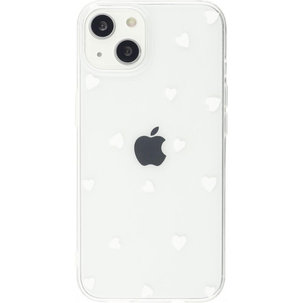 Coque iPhone 13 mini - Gel petit coeur transparent - Blanc