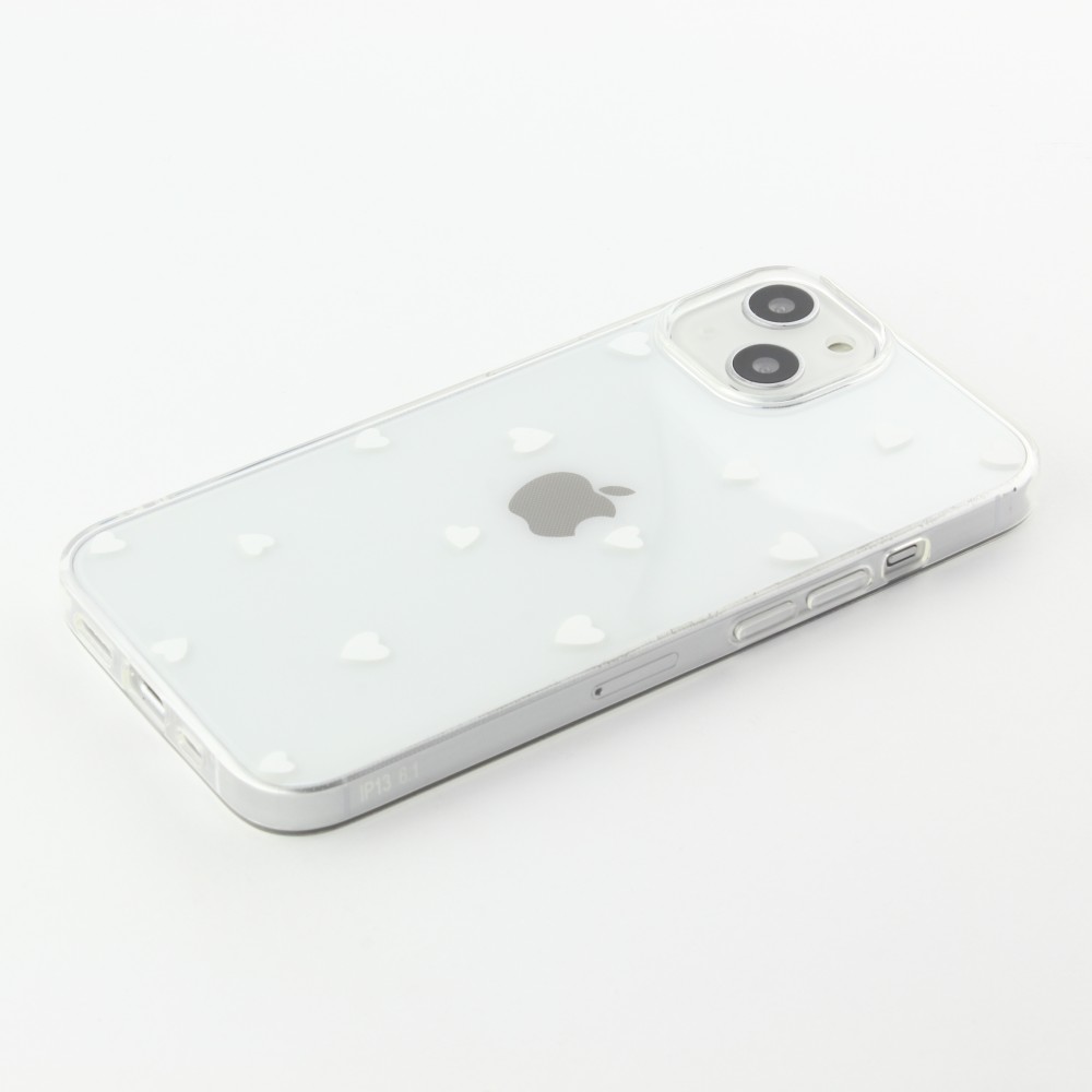 Coque iPhone 13 mini - Gel petit coeur transparent - Blanc