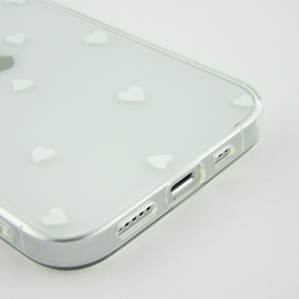 Coque iPhone 13 mini - Gel petit coeur transparent - Blanc