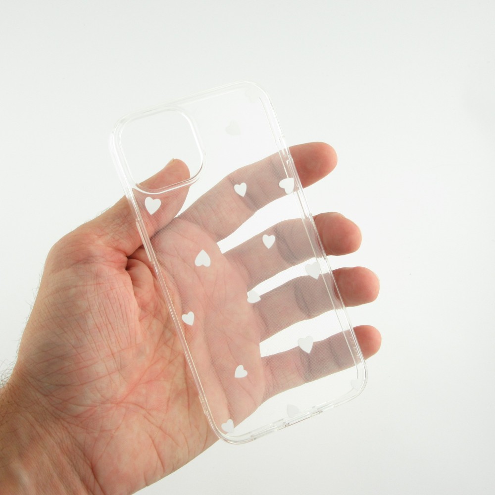 Coque iPhone 13 mini - Gel petit coeur transparent - Blanc