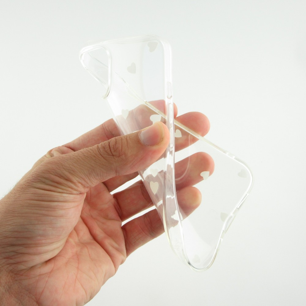 Coque iPhone 13 mini - Gel petit coeur transparent - Blanc