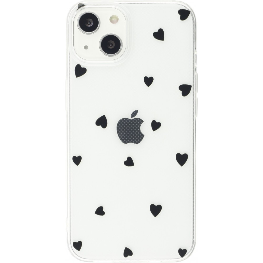 Coque iPhone 15 - Gel petit coeur transparent - Noir