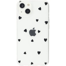 Coque iPhone 15 - Gel petit coeur transparent - Noir