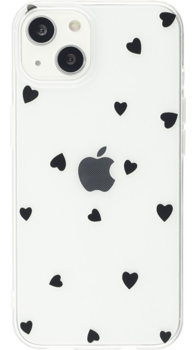 Coque iPhone 14 - Gel petit coeur transparent - Noir