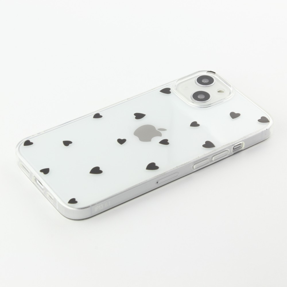 Coque iPhone 15 - Gel petit coeur transparent - Noir