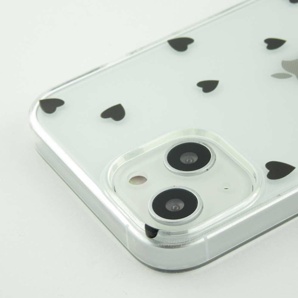 Coque iPhone 15 - Gel petit coeur transparent - Noir