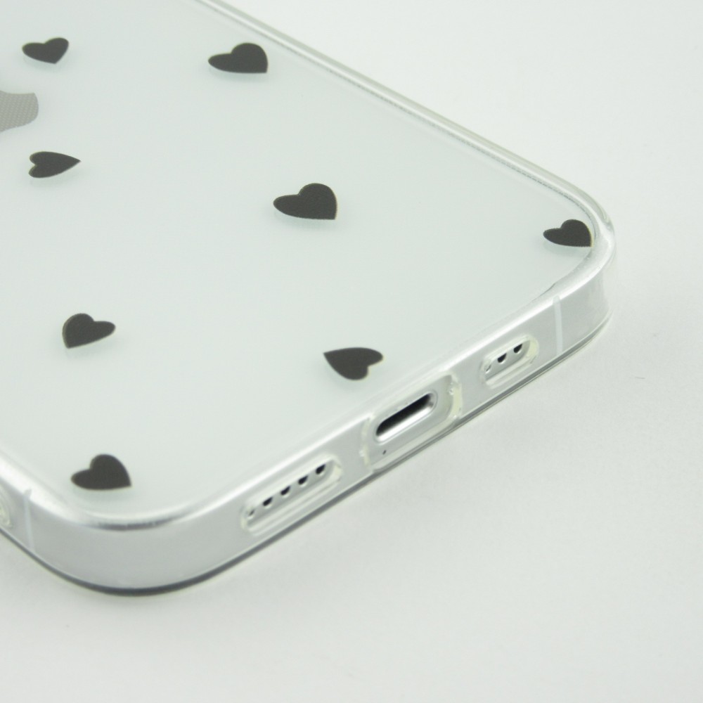 Coque iPhone 15 - Gel petit coeur transparent - Noir