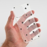 Coque iPhone 15 - Gel petit coeur transparent - Noir