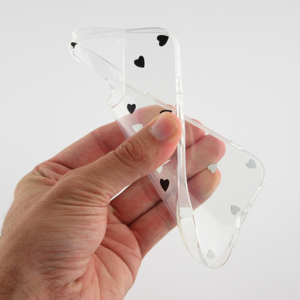 Coque iPhone 15 - Gel petit coeur transparent - Noir