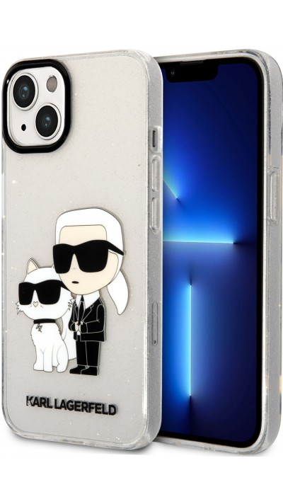 iPhone 13 Cover - Karl Lagerfeld und Choupette duo starres Glitzergel - Transparent