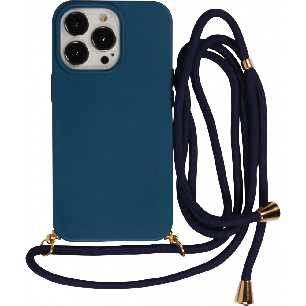Coque iPhone 14 Pro - Bio Eco-Friendly nature avec cordon collier - Bleu